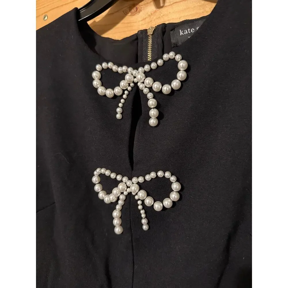 Kate Spade Black Dress Mini Pearl Bow Ponte Dress Size M